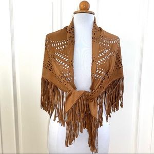 Ultra Suede (Faux Suede) Fringed Western Cut Out Shawl